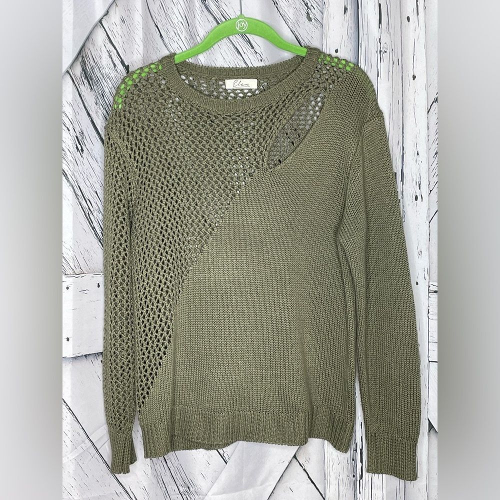 Elan Sweater Open Knit Cut-Out Green L